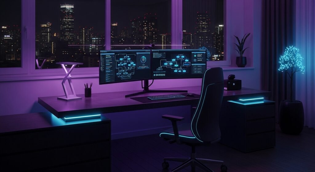 테더 USDT 포트폴리오와 디지털 파이프라인을 관리하는 현대적인 작업 공간